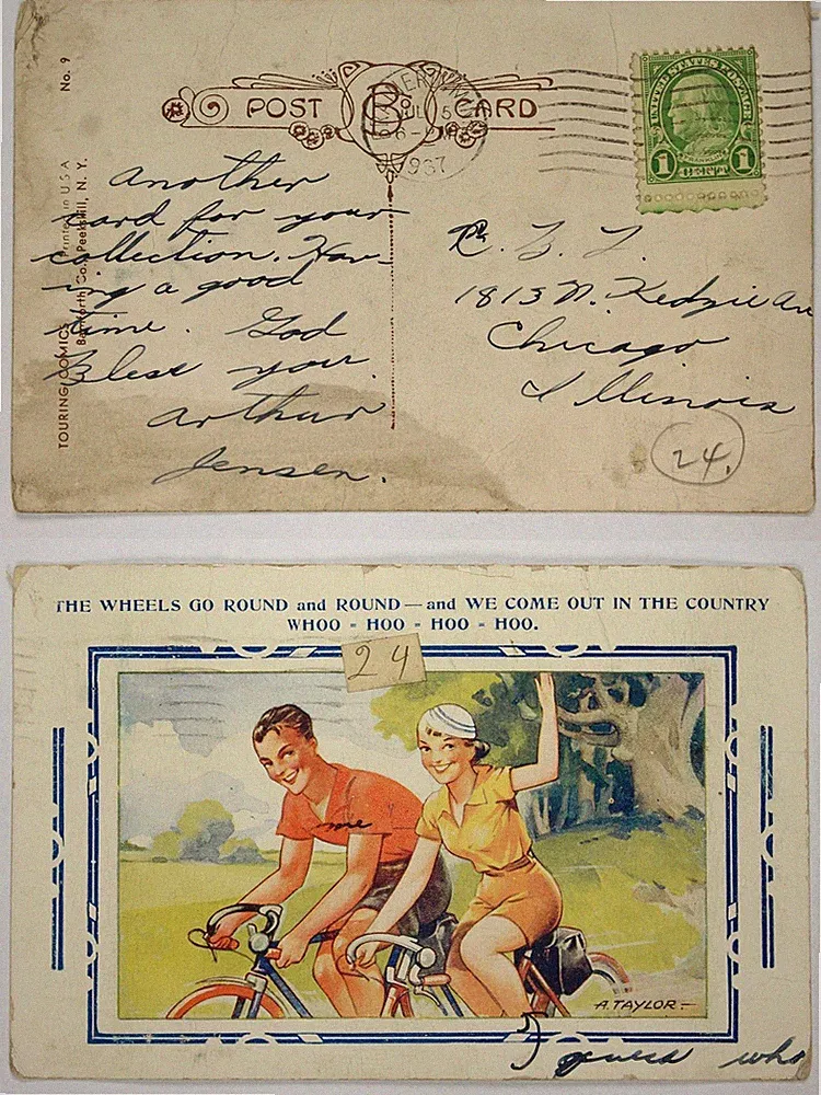 1937 Touring Comics Tandem Bicycle Couple Country Ride Funny Postcard