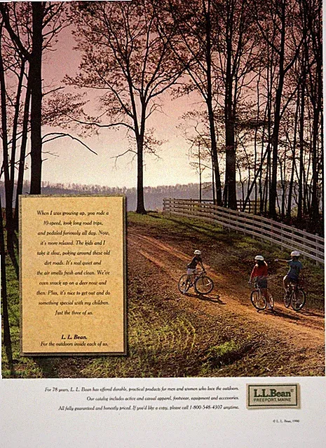 1990 LL Bean Country Dirt Road Bicycle Children Vintage Print Advertisement