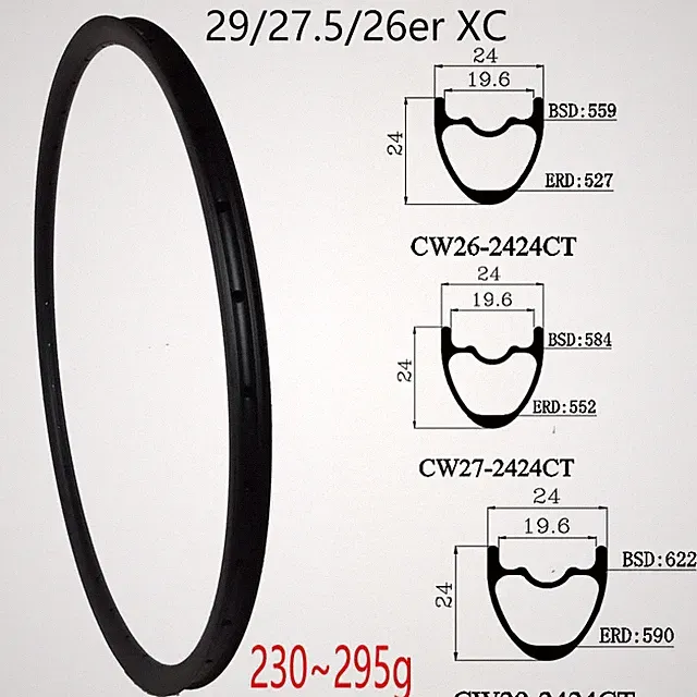 29/27.5/26er Cross Country Mountain Bicycle Ultralight Carbon Rims 24*24mm