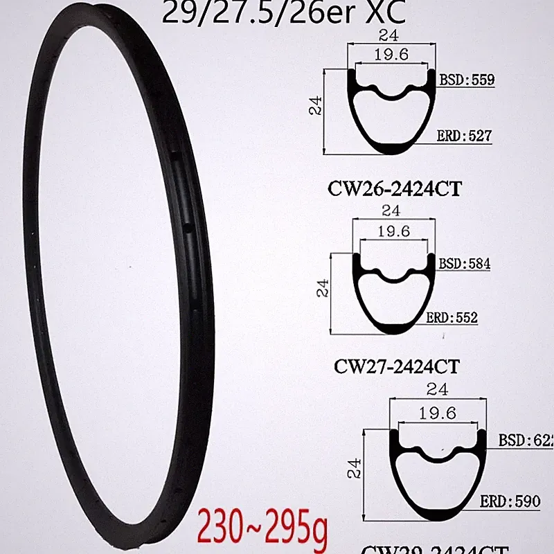 29/27.5/26er Ultralight Cross Country XC Mountain Bicycle Carbon Rims 24x24mm