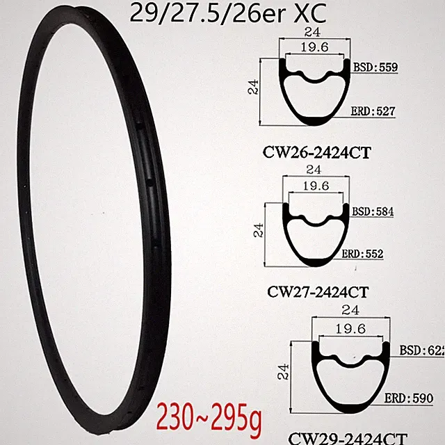 29/27.5/26er Ultralight Crosscountry Mountain Bicycle Carbon Fiber Rims 24x24mm