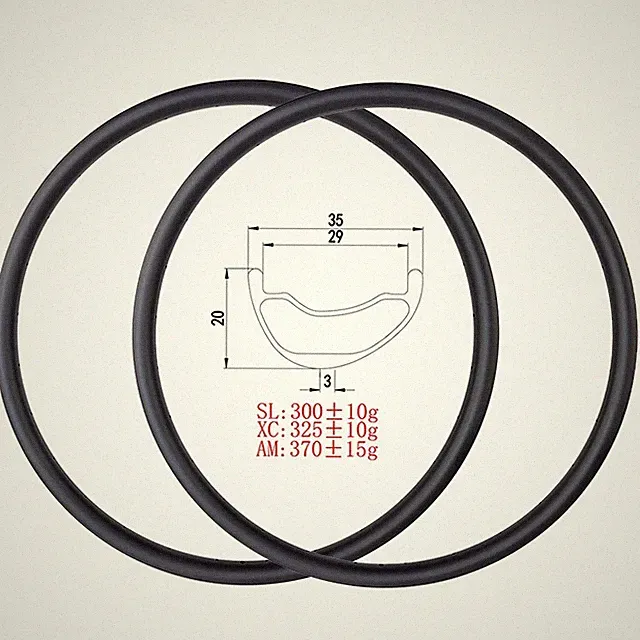 29er Carbon Rim 35mm Wide 20mm Deep 24H 28H 32H Tubeless UD 3K 12K Matte Glossy