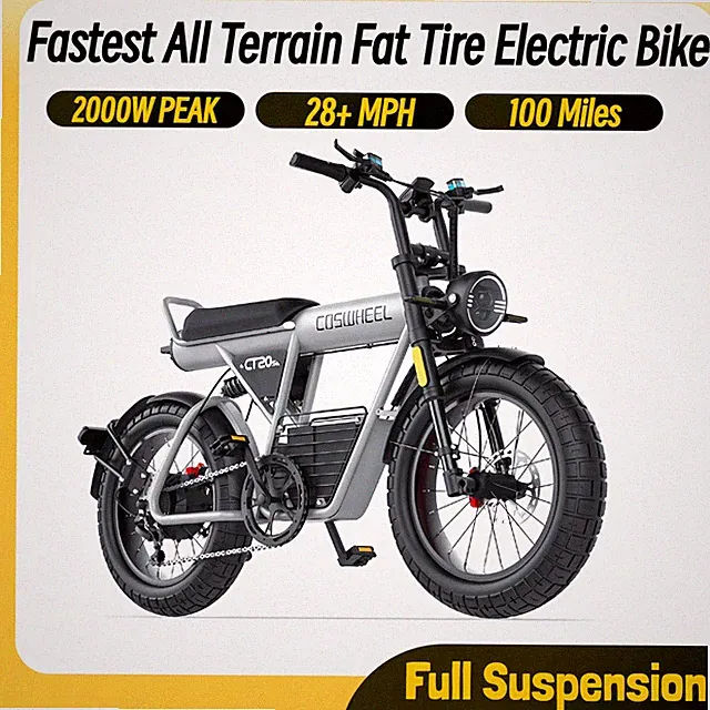 60v 2000w Peak Electric Bike All Terrain Fat Tire E Bike 100miles Long Range