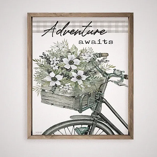 Adventure Awaits Flower Basket Bicycle Farmhouse Wood Wall Sign