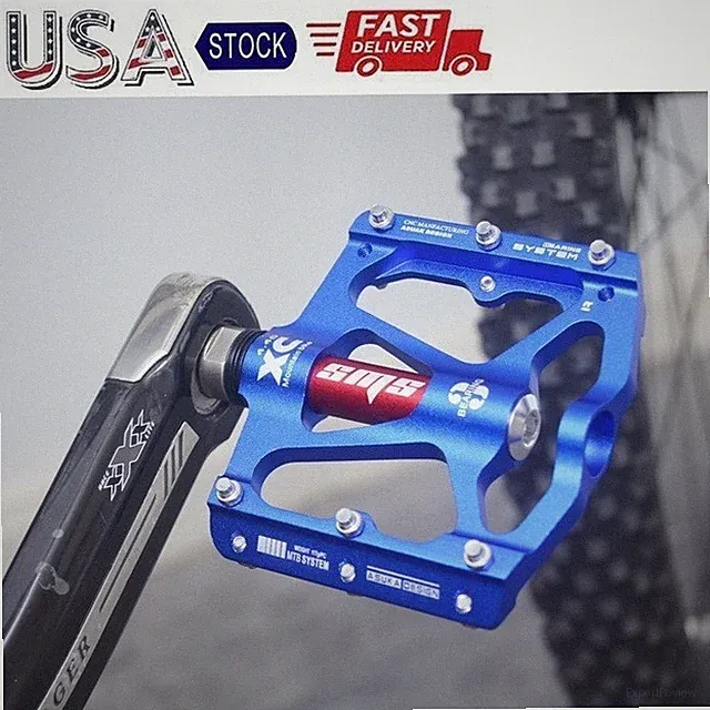Aluminum Road MTB Mountain Bike XC Bicycle Pedal 3 Bearings Flat Pedals Blue