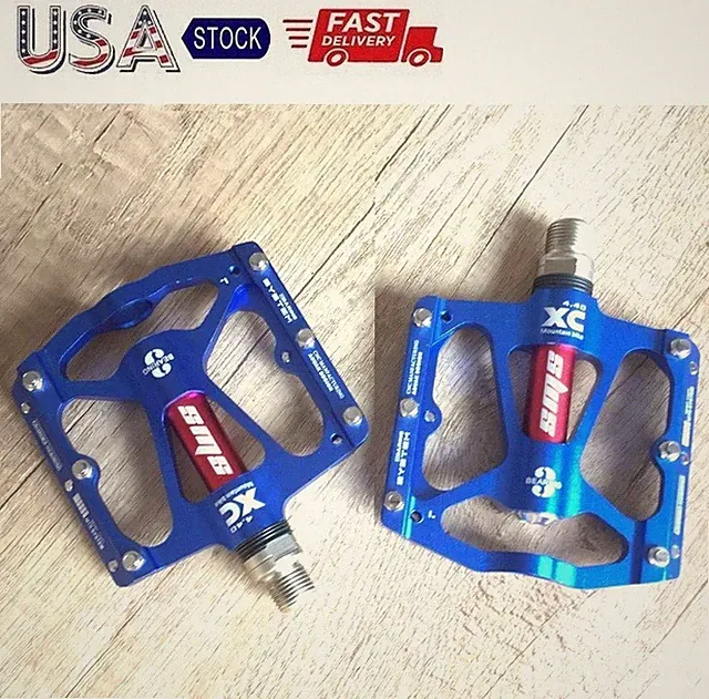 Aluminum Road MTB Mountain Bike XC Bicycle Pedal 3 Bearings Flat Pedals Blue