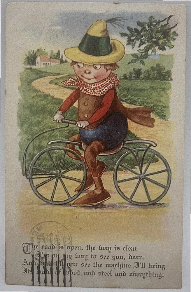 Antique Gartner & Bender Silly Billie Bicycle Auto Humor Country Road Postcard