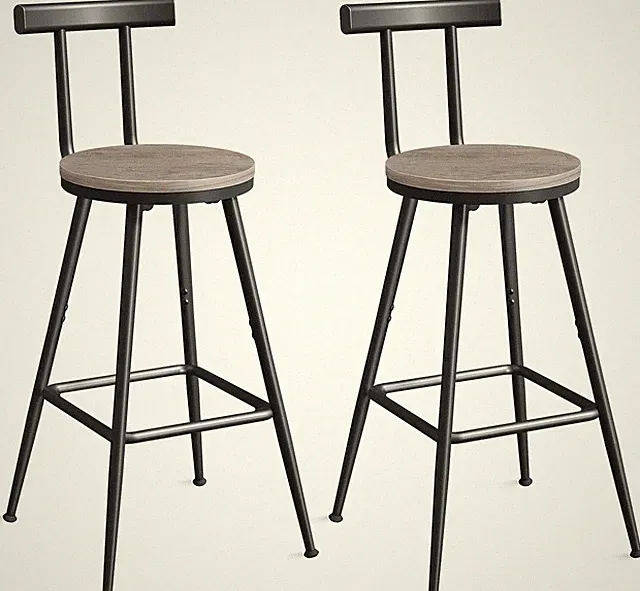 Bar Stools, Set of 2 Bar Chairs with Backrest and Footrest, 26" Tall Counter Sto