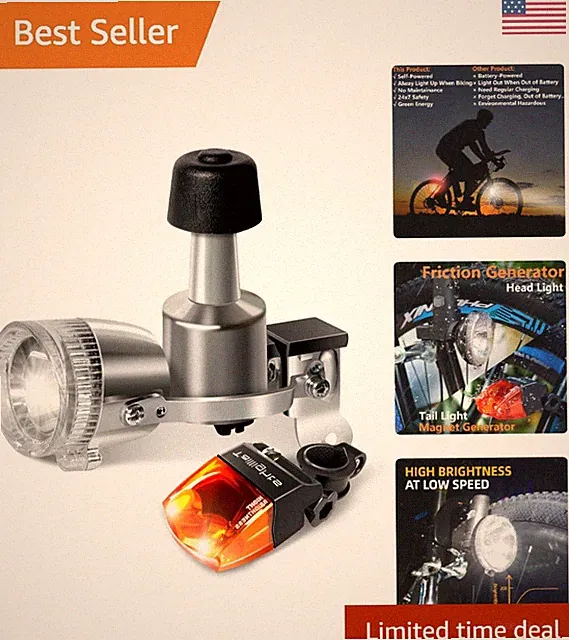Bike Lights Front and Back, Fully Dynamo Bike Light Set, Motorized SILVER