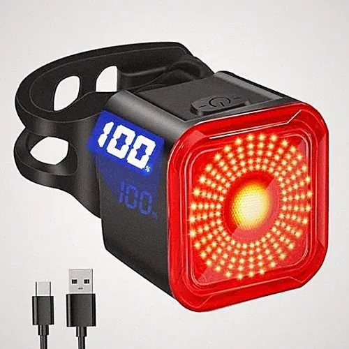 Bike Tail Light with LED Display Screen, USB-C Rechargeable 6 Light Modes