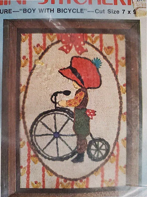 Bucilla Country Lad 2019 with bicycle crewel yarn needlework, children, bike NEW