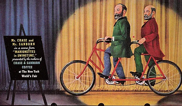 Chase Sanborn Coffee Tandem Bicycle New York City World's Fair Vtg Postcard F38