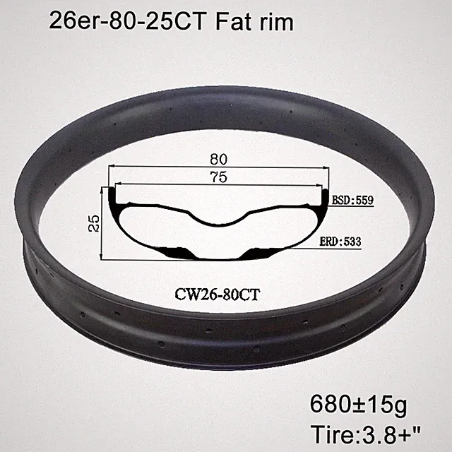 Cross Country XC Bicycle Hollow Wheel 26Inch 80 X25Mm Tubeless Carbon Rim