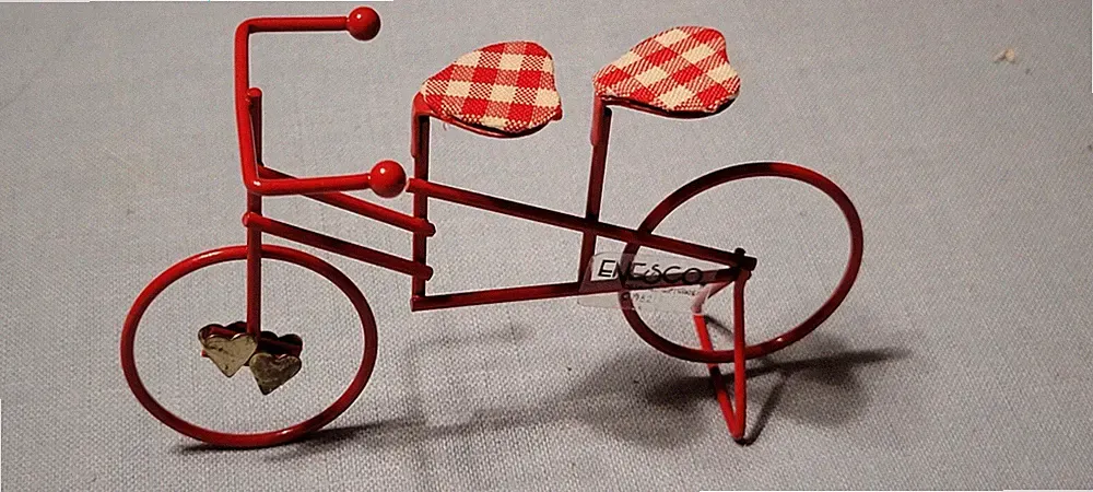 ENESCO COUNTRY COUSINS Red Tandem Bike Bicycle Plaid seats replacement