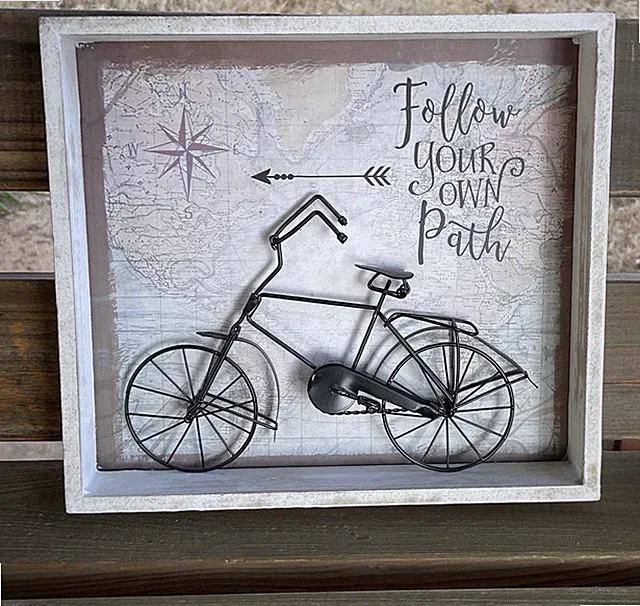 ✅Follow Your Own Path 3D Bicycle Wall Art Plaque Open Shadow Box Frame