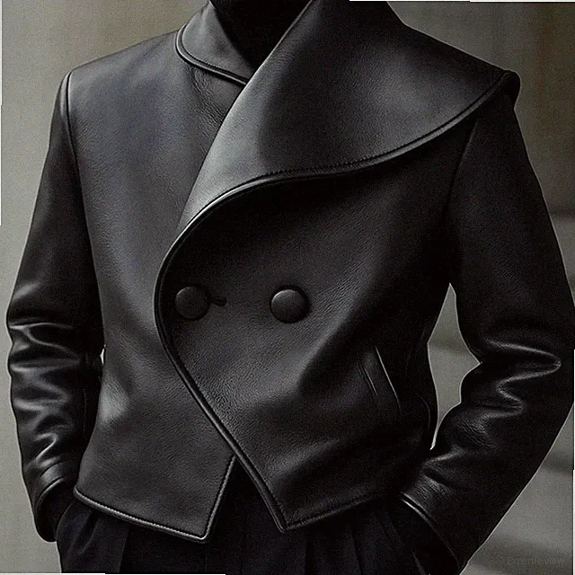 Leather Peacoat Jacket: Double Breasted Designer Winter Coat