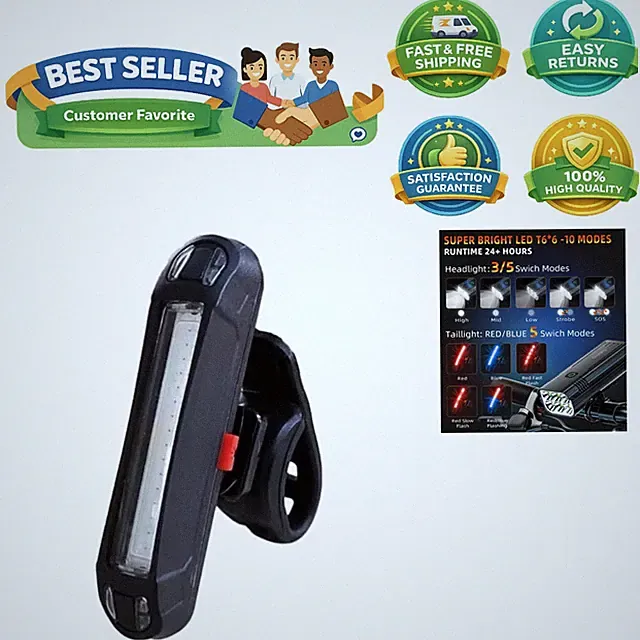 Lightweight Black Bike Taillight – 5 Modes, Red/Blue LEDs for Night Safety