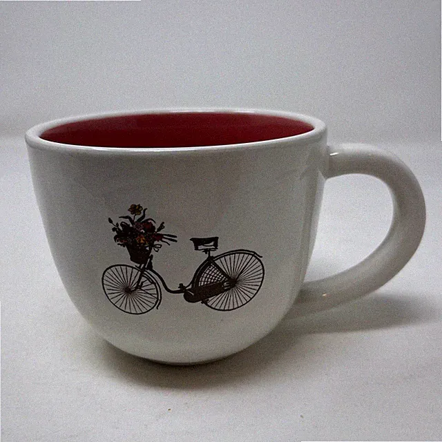 Magenta Exclusive Coffee Mug White Red Interior Vintage Bicycle Flower Basket