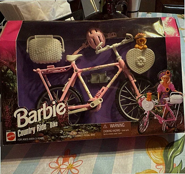 Mattel Barbie Country Ride Pink/White Bicycle Set w/ Basket & Helmet
