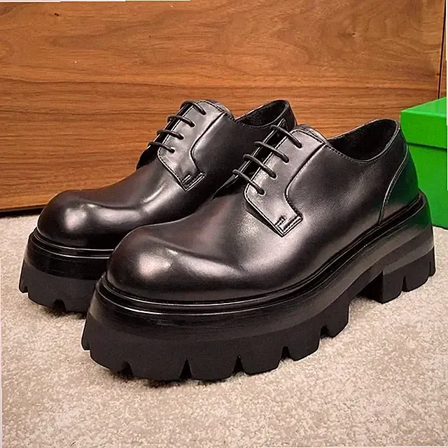 Men Platform Derby Shoes Heightening Big Head Leather Commuting Wide Head Boots