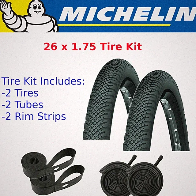Michelin Country Rock 26 x 1.75" MTB Fast Street/Gravel Tire+Tube+Rim Strip Kit