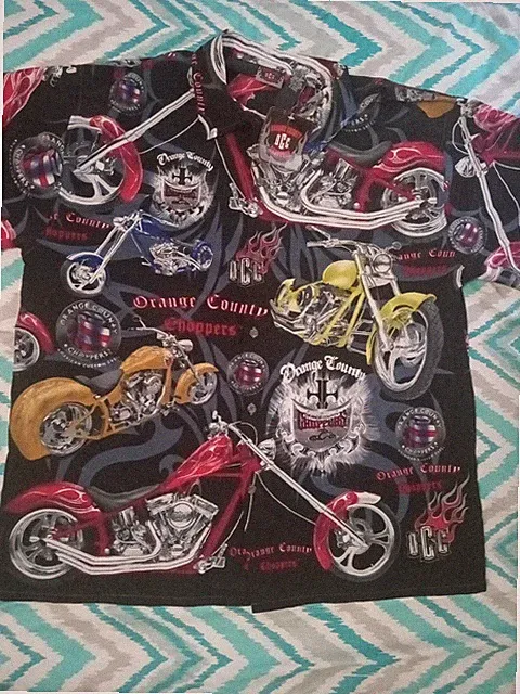 NEW Vintage XL ORANGE COUNTY CHOPPERS Shirt Polyester BLACK MOTORCYCLES NWT