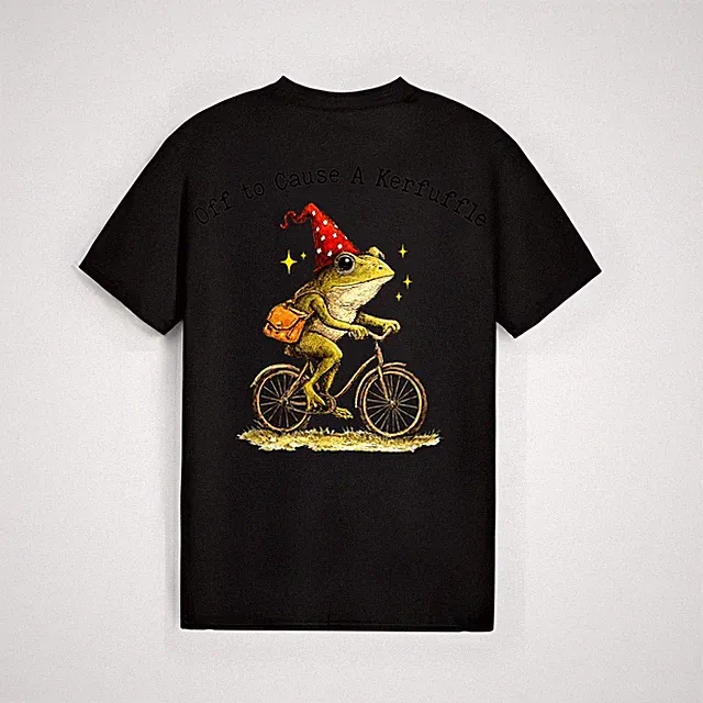 Off to Cause A Kerfuffle Weird Frog Riding Bicycle Toad T-Shirt