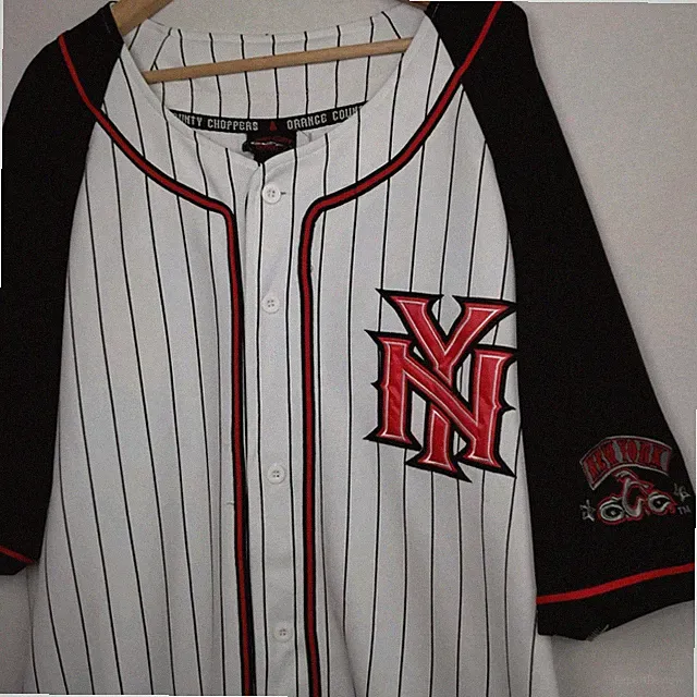 Orange Country Choppers New York Shirt XL Baseball Jersey Motorcycle Pinstripe