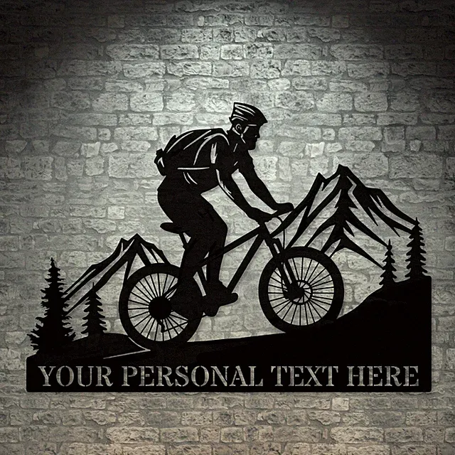 Personalized MTB Rider Name Metal Sign. Custom Trail Bike Wall Decor Gift