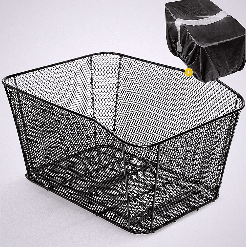 Rear Bike Basket - Heavy-Duty Iron Wire Bicycle Cargo Rack with Reflective Water
