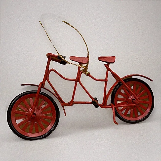 Rustic Red Metal Tandem Bicycle Ornament Mini Decor 2-Seater Bike Display