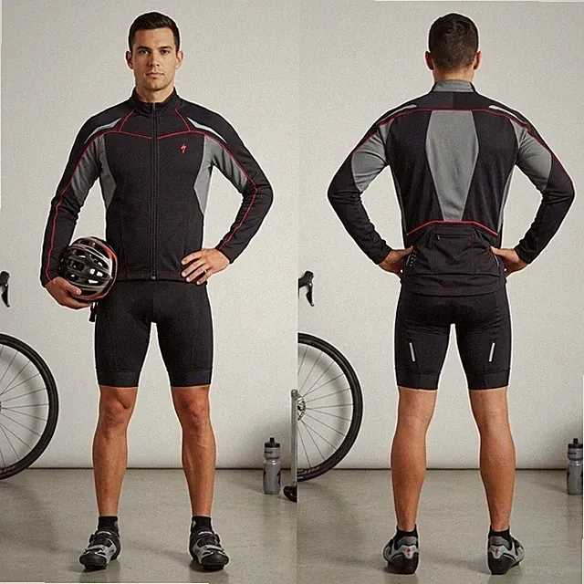 Specialized Men's Cycling Jersey Large Long Sleeve Full Zip Black Gray Red Bike