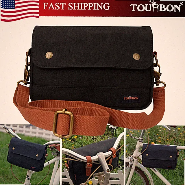 TOURBON Bicycle Handlebar Pannier Bag Waterproof Canvas Clip-on Bike Tool Pouch