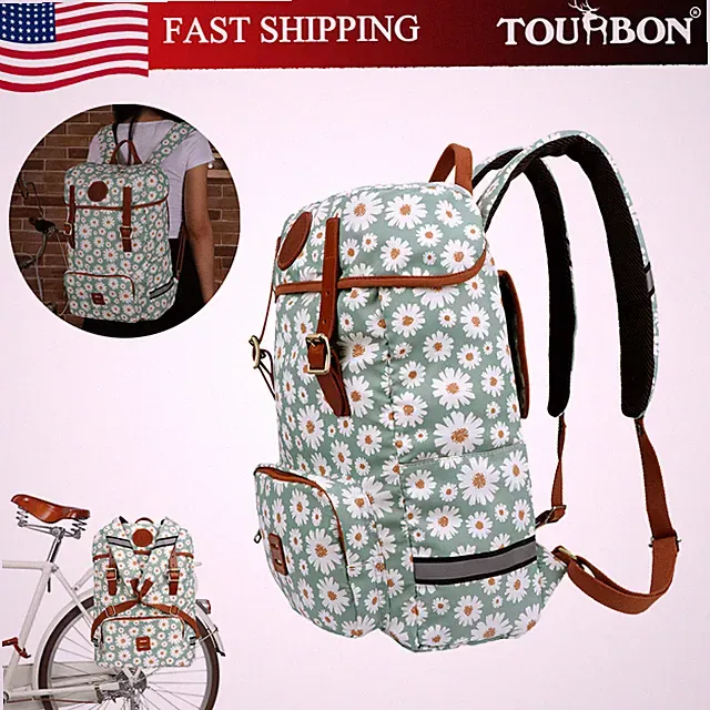 TOURBON Ladies Bicycle Rear Seat Pannier Luggage Cycling Backpack-Floral Pattern