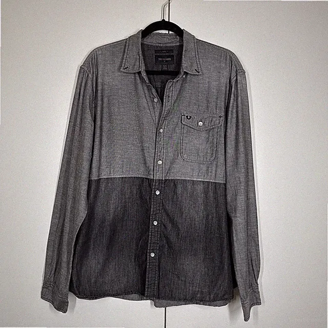 True Religion Western Shirt Mens Size XL Gray Black Slim Fit Color Block