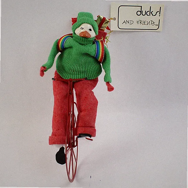 Vintage 1980 Just Ducky Christmas Duck Riding Old-School Bicycle Figurine