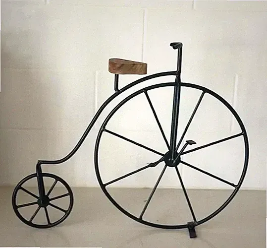 Vintage Bicycle Deocrative Metal Penny-Farthing Wooden Seat Black 14x11 in