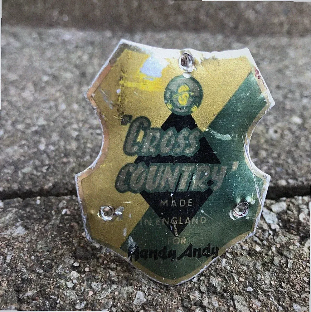 Vintage Cross Country Bicycle Aluminum Head Badge....Handy Andy