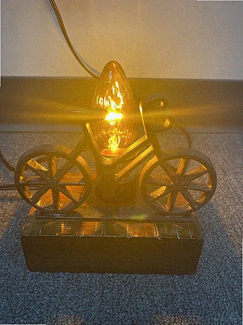 Vintage Industrial Bicycle Accent Lamp Rustic Metal Wood Base 7"x4"x7"