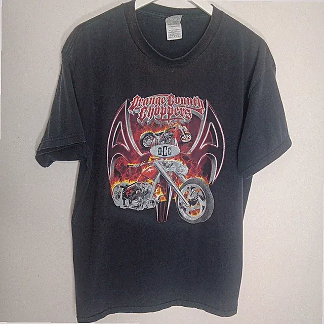 Vintage Orange County Choppers Black T-Shirt Men's Large Flame Wings Biker