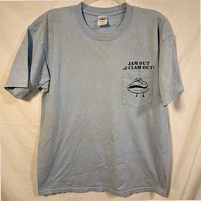 Vintage Pocket Tee Jam Out At The Clam Out! 2006 Large Distressed T-Shirt Beach