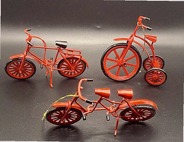VTG Lot of 3 Russ Country Antique Ornaments Bicycle, Tricycle & Tandem Bicycle