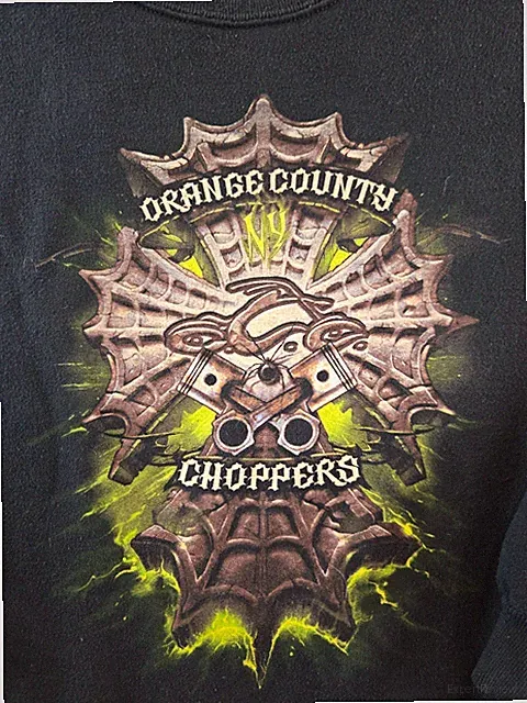 Vtg Orange County Choppers Sweatshirt Mens Large Black NY Tribal Neon Biker Y2K