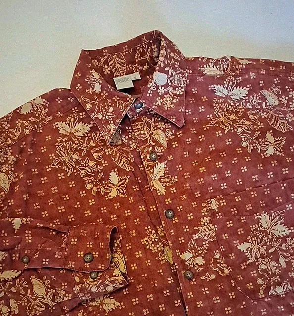 VTG The Territory Ahead Terracotta Abstrac Floral Long Sleeve Shirt Mens Small