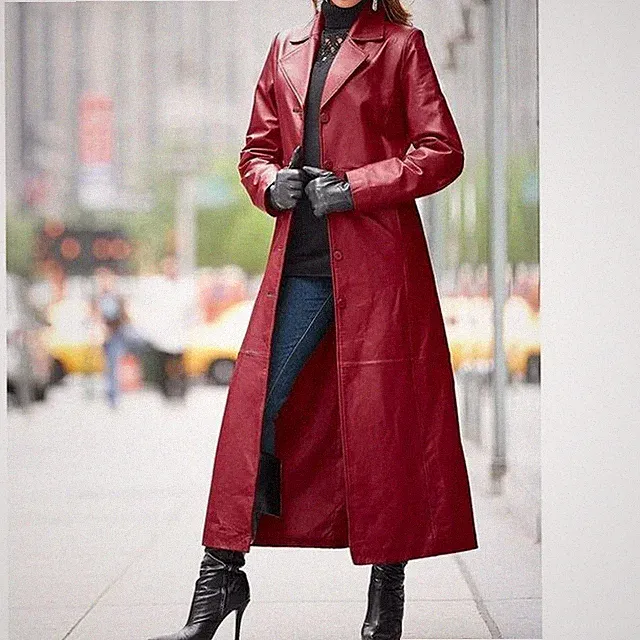 Women's Long Trench Coat Real Lambskin Stylish Over Coat Handmade Casual Formal