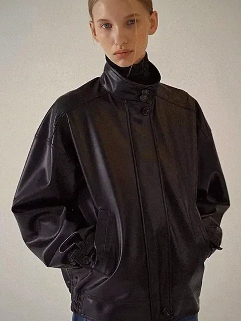 Women's Oversize Black Bomber Leather Jacket Real Soft Lambskin S M L XL XXL-227