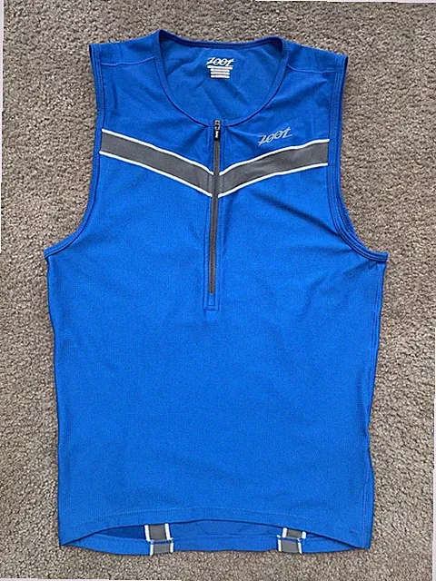 Zoot Sleeveless Racing Tri Jersey Blue Large Competition Triathlon Cycling Tee